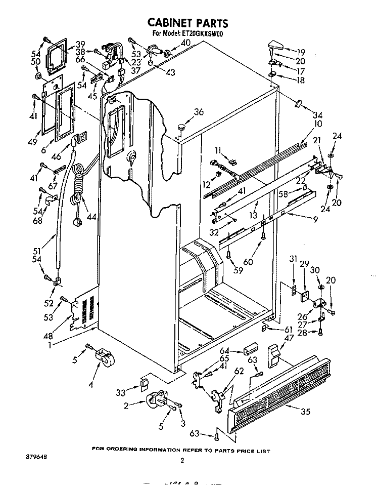 CABINET Diagram and Parts List for ET20GKXSW00  Whirlpool Refrigerator