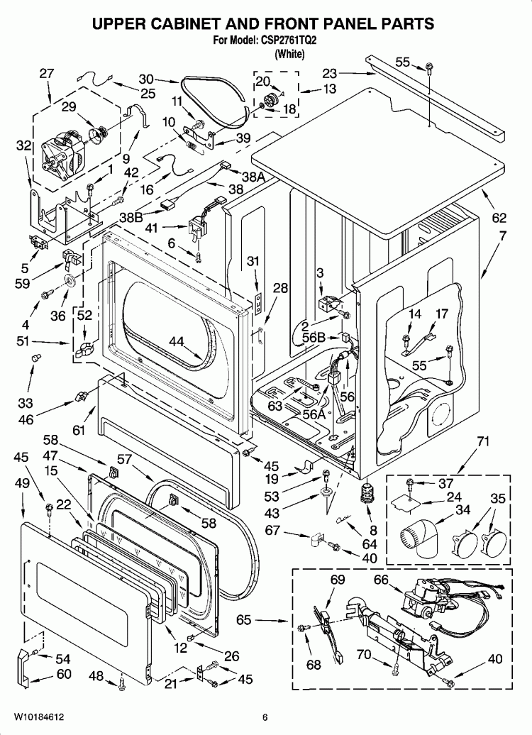 UPPER CABINET AND FRONT PANEL PARTS Diagram and Parts List for CSP2761TQ2  Whirlpool Dryer