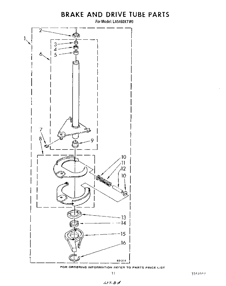 BRAKE AND DRIVE TUBE Diagram and Parts List for LA5460XTM0  Whirlpool Washer