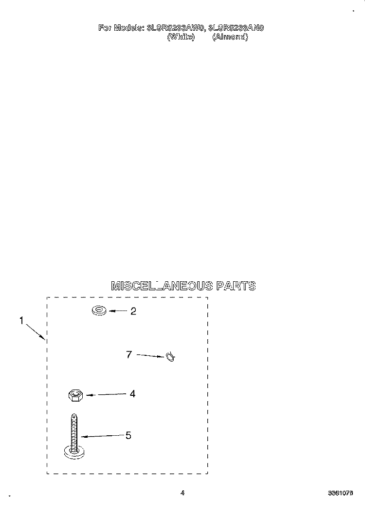 MISCELLANEOUS Diagram and Parts List for 3LSR5233AN0  Whirlpool Washer