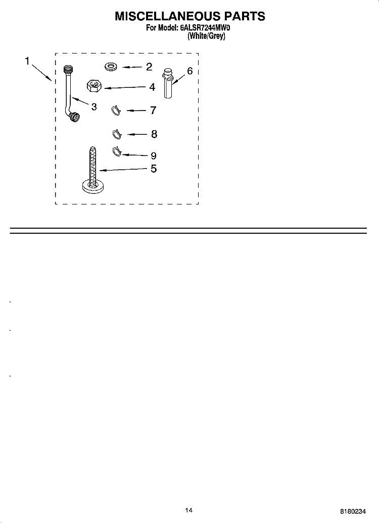 MISCELLANEOUS PARTS - OPTIONAL PARTS (NOT INCLUDED) Diagram and Parts List for 6ALSR7244MW0  Whirlpool Washer
