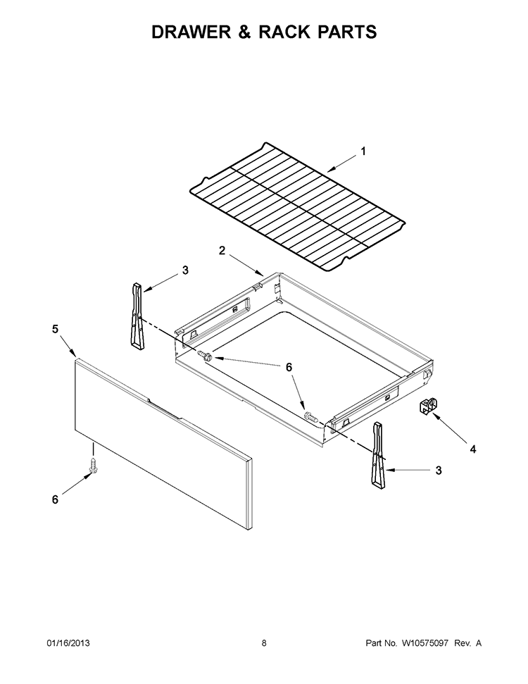 DRAWER & RACK PARTS Diagram and Parts List for YIES426AS0  Whirlpool Range