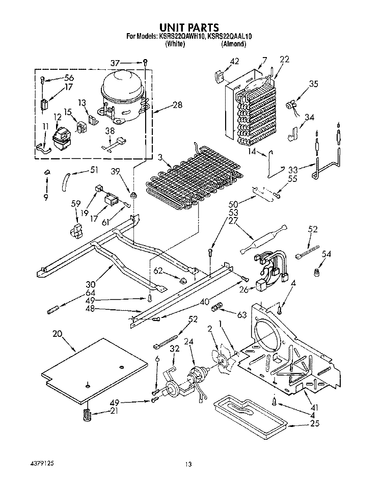 UNIT Diagram and Parts List for KSRS22QAAL10  KitchenAid Refrigerator