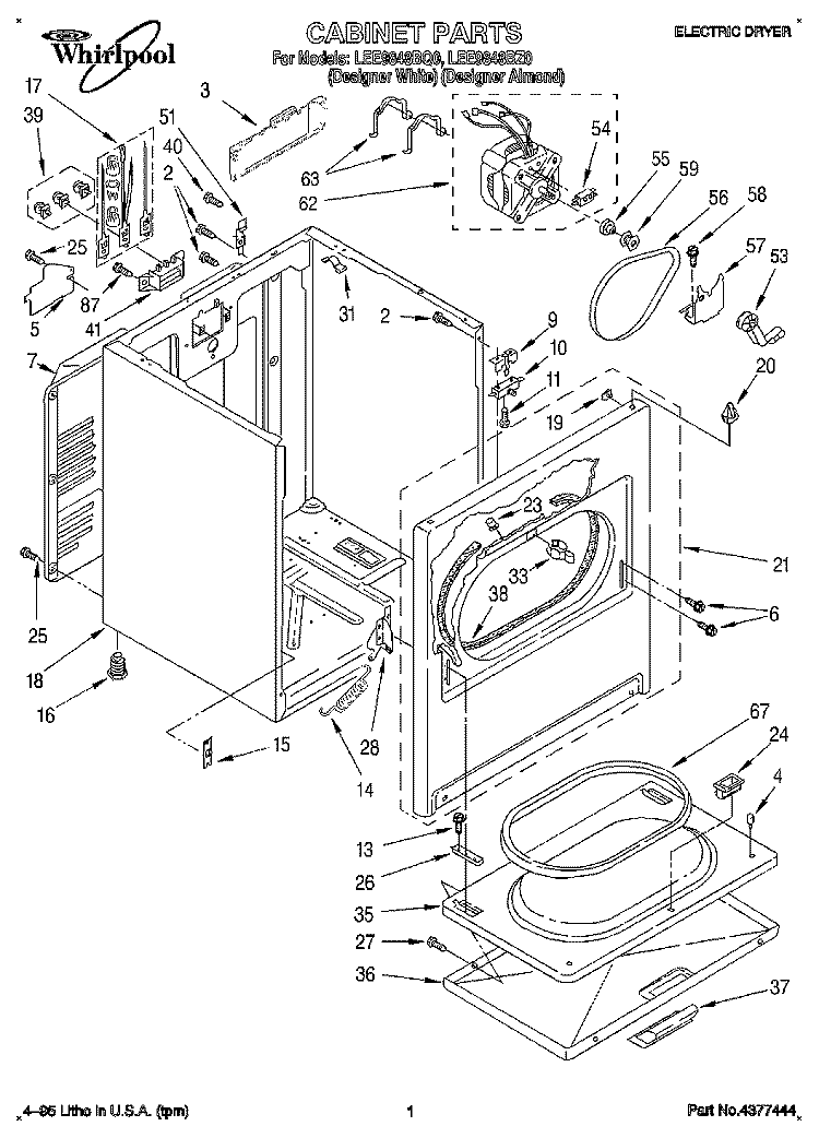 SECTION Diagram and Parts List for LEE9848BZ0  Whirlpool Dryer