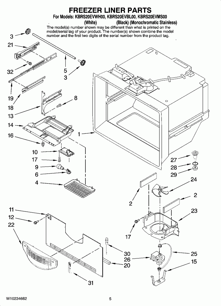 FREEZER LINER PARTS Diagram and Parts List for KBRS20EVWH00  KitchenAid Refrigerator
