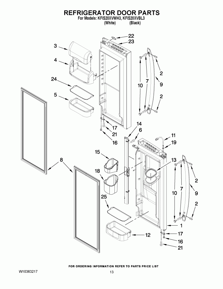 REFRIGERATOR DOOR PARTS Diagram and Parts List for KFIS20XVBL3  KitchenAid Refrigerator