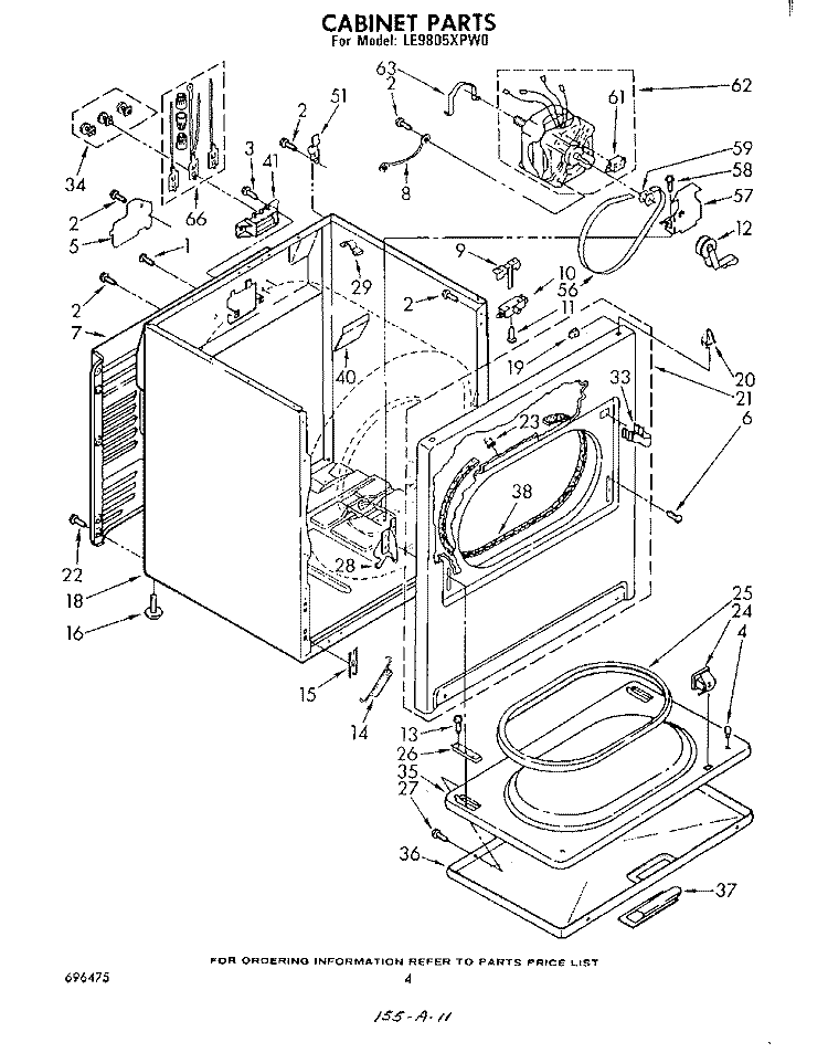 SECTION Diagram and Parts List for LE9805XPW0  Whirlpool Dryer