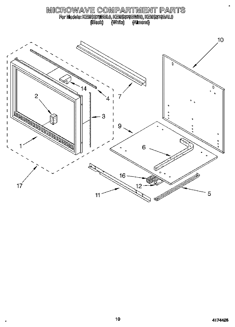 MICROWAVE COMPARTMENT Diagram and Parts List for KEMS378BAL0  KitchenAid Wall Oven