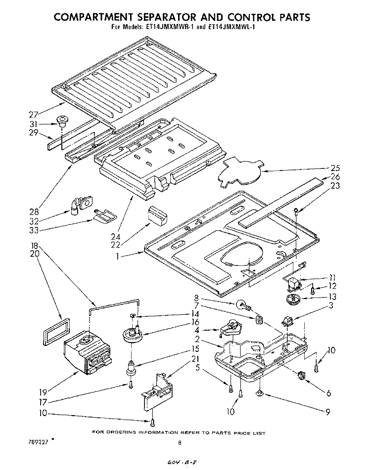 COMPARTMENT SEPARATOR AND CONTROL Diagram and Parts List for ET14JMXMWR1  Whirlpool Refrigerator