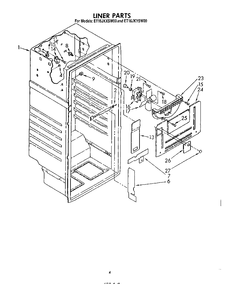 LINER Diagram and Parts List for ET16JKYSW00  Whirlpool Refrigerator