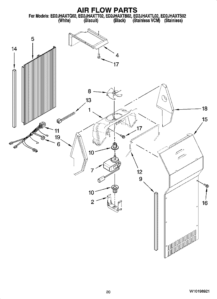 AIR FLOW PARTS, OPTIONAL PARTS (NOT INCLUDED) Diagram and Parts List for ED2JHAXTL02  Whirlpool Refrigerator
