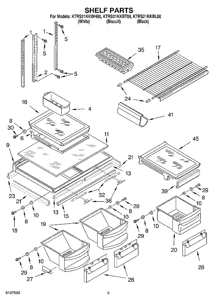 SHELF Diagram and Parts List for KTRS21KKBL00  KitchenAid Refrigerator