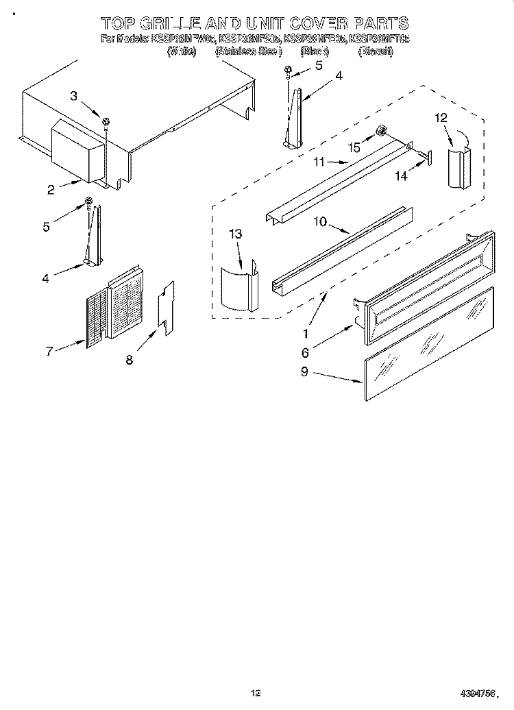 TOP GRILLE AND UNIT COVER Diagram and Parts List for KSSP36MFT05  KitchenAid Refrigerator