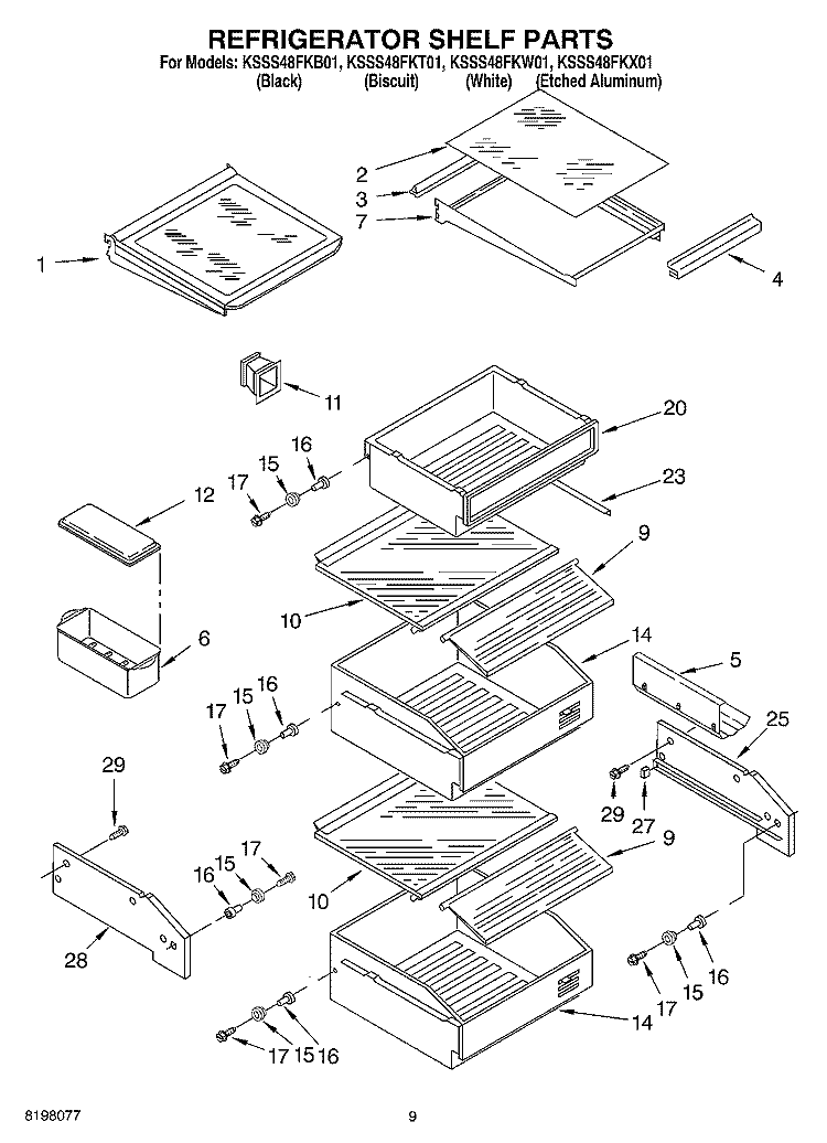 REFRIGERATOR SHELF Diagram and Parts List for KSSS48FKW01  KitchenAid Refrigerator