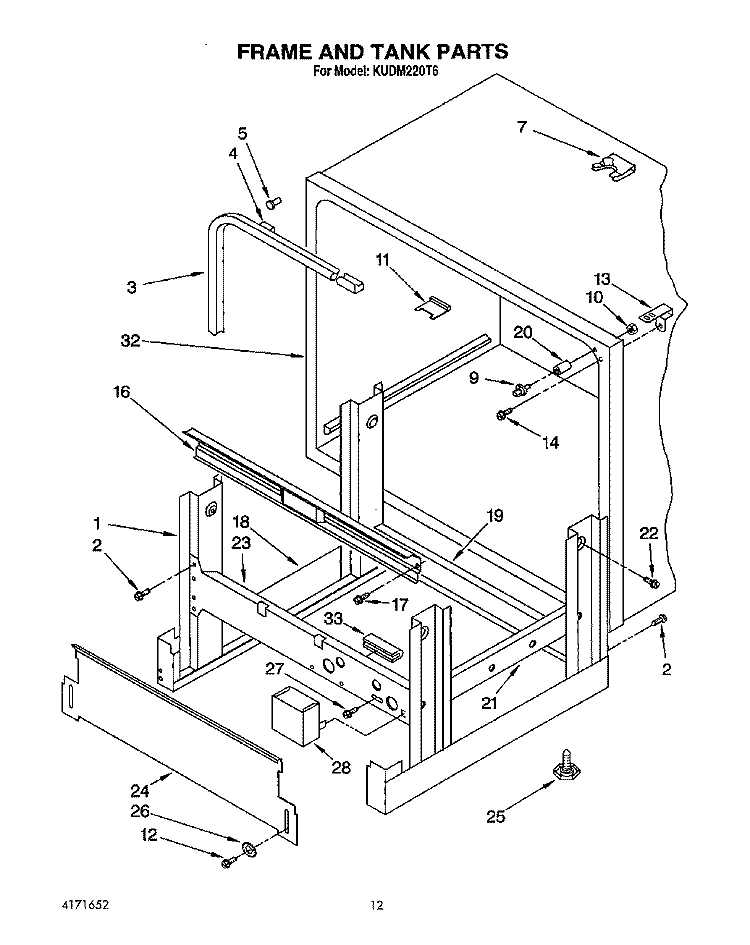 FRAME AND TANK Diagram and Parts List for KUDM220T6  KitchenAid Dishwasher