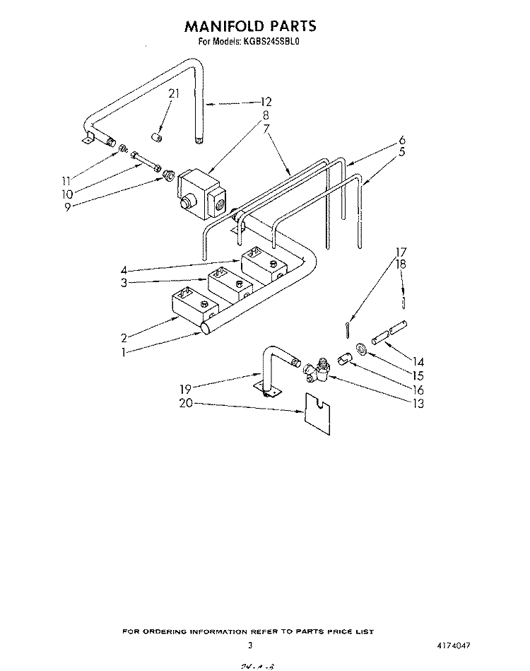 MANIFOLD Diagram and Parts List for KGBS245SBL0  KitchenAid Wall Oven