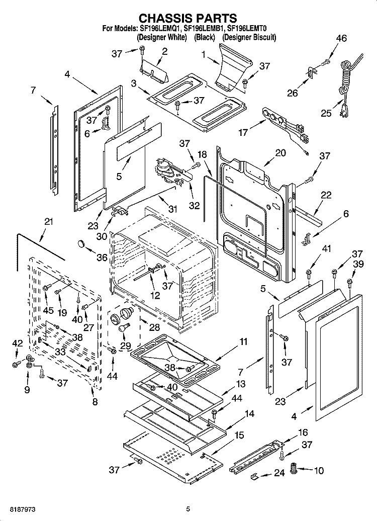 CHASSIS PARTS Diagram and Parts List for SF196LEMT0  Whirlpool Range