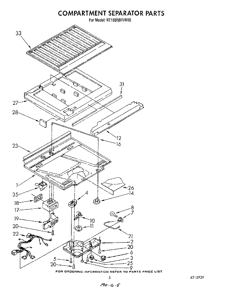 COMPARTMENT SEPARATOR Diagram and Parts List for RT18BMXVW05  Roper Refrigerator