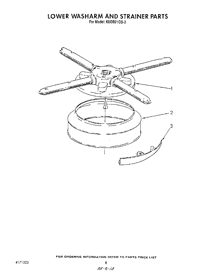 LOWER WASH ARM AND STRAINER Diagram and Parts List for KUDB210S2  KitchenAid Dishwasher