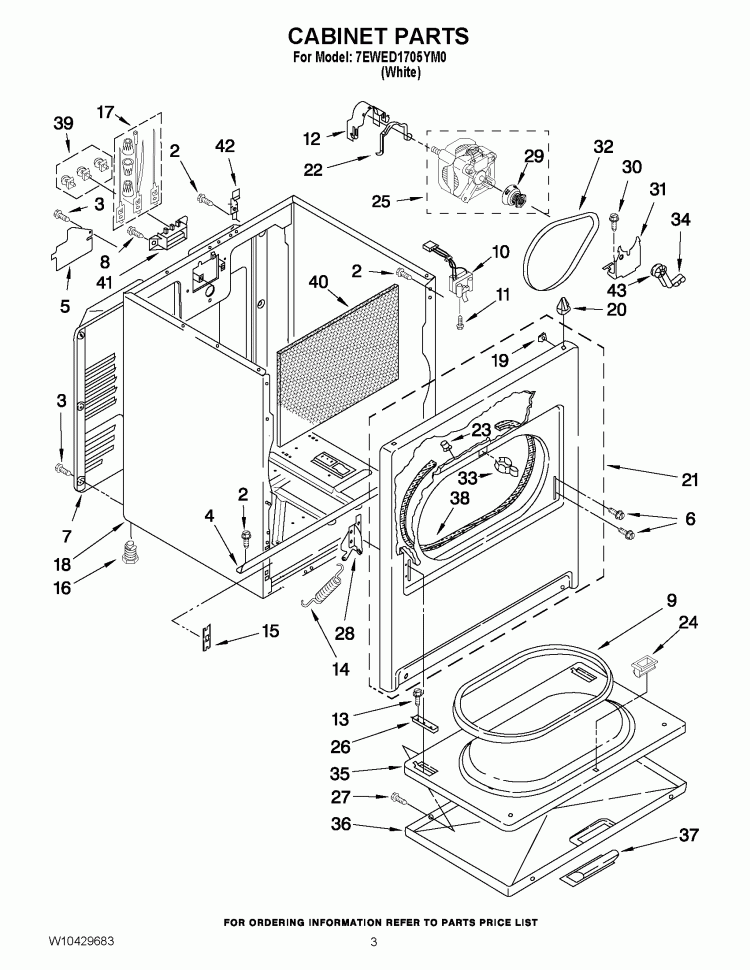 CABINET PARTS Diagram and Parts List for 7EWED1705YM0  Whirlpool Dryer