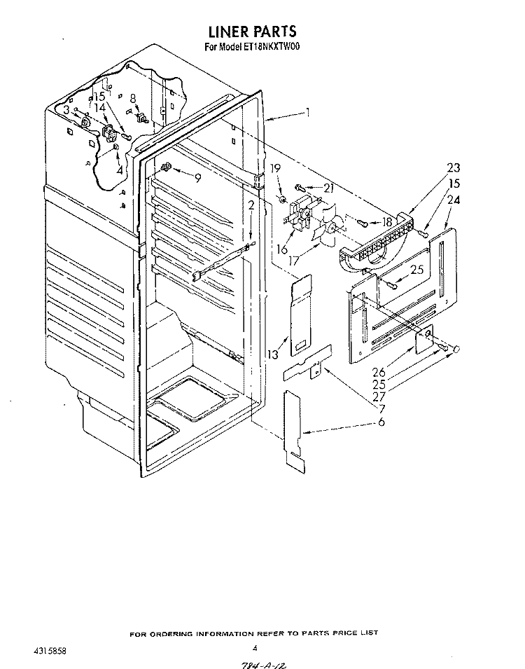 LINER Diagram and Parts List for ET18NKXTG00  Whirlpool Refrigerator