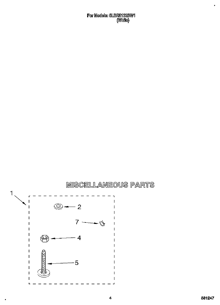 MISCELLANEOUS Diagram and Parts List for 6LBR5132BW1  Whirlpool Washer
