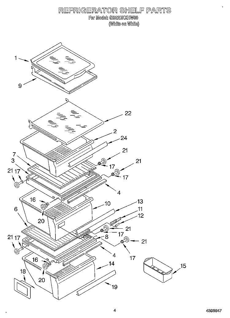 REFRIGERATOR SHELF Diagram and Parts List for GD22DKXHW00  Whirlpool Refrigerator