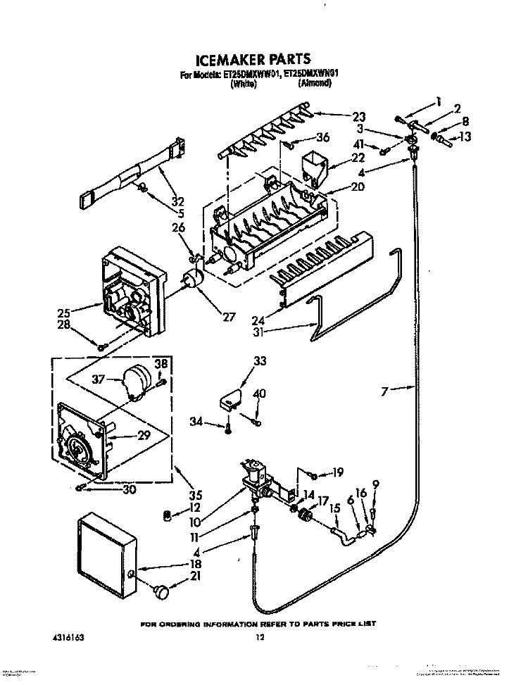 ICEMAKER Diagram and Parts List for ET25DMXWN01  Whirlpool Refrigerator