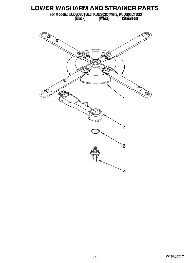 LOWER WASHARM AND STRAINER PARTS Diagram and Parts List for KUDS03CTSS3  KitchenAid Dishwasher