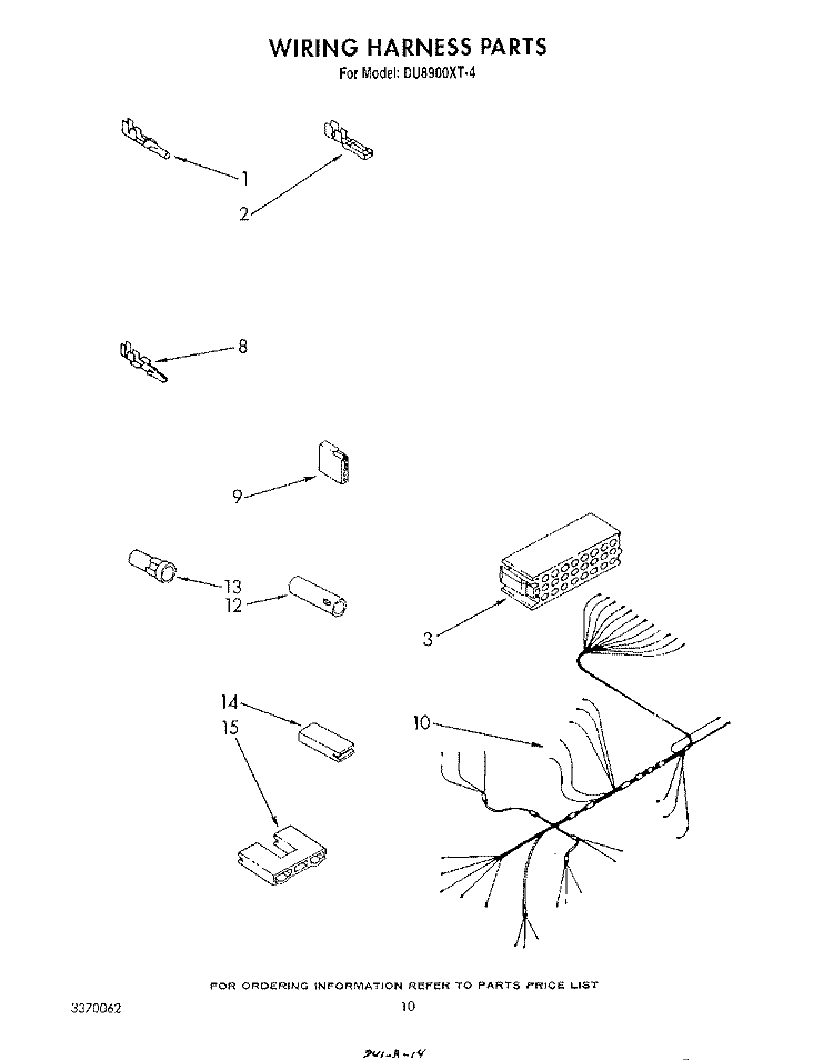 WIRING HARNESS Diagram and Parts List for DU8900XT4  Whirlpool Dishwasher