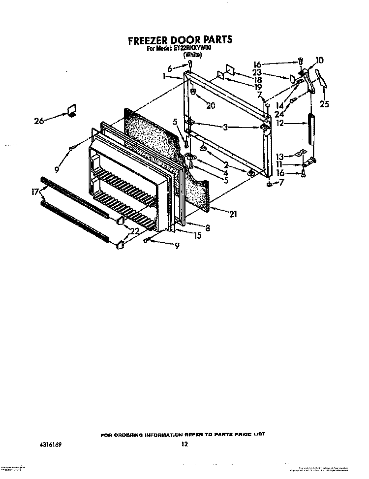 FREEZER DOOR Diagram and Parts List for ET22RKXYW00  Whirlpool Refrigerator