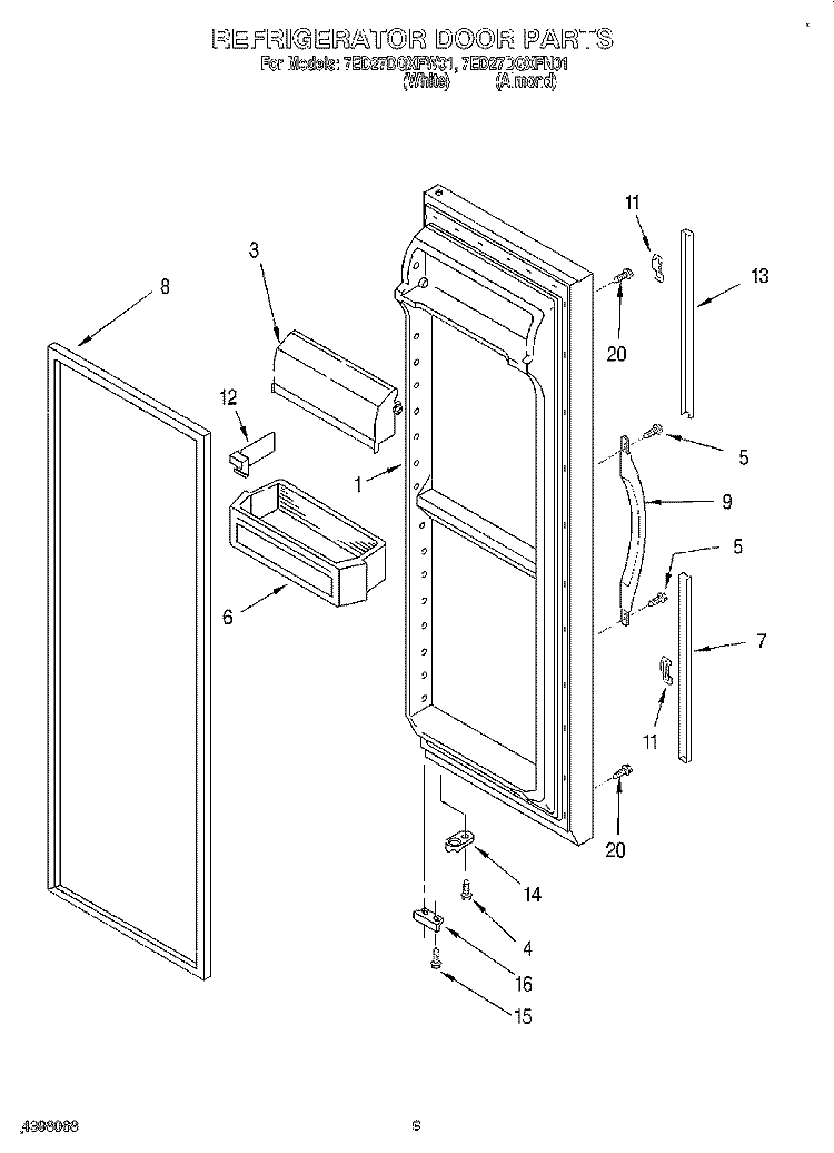 REFRIGERATOR DOOR Diagram and Parts List for 7ED27DQXFW01  Whirlpool Refrigerator
