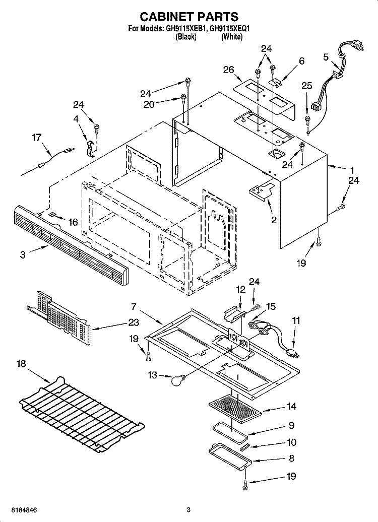 CABINET PARTS Diagram and Parts List for GH9115XEQ1  Whirlpool Microwave