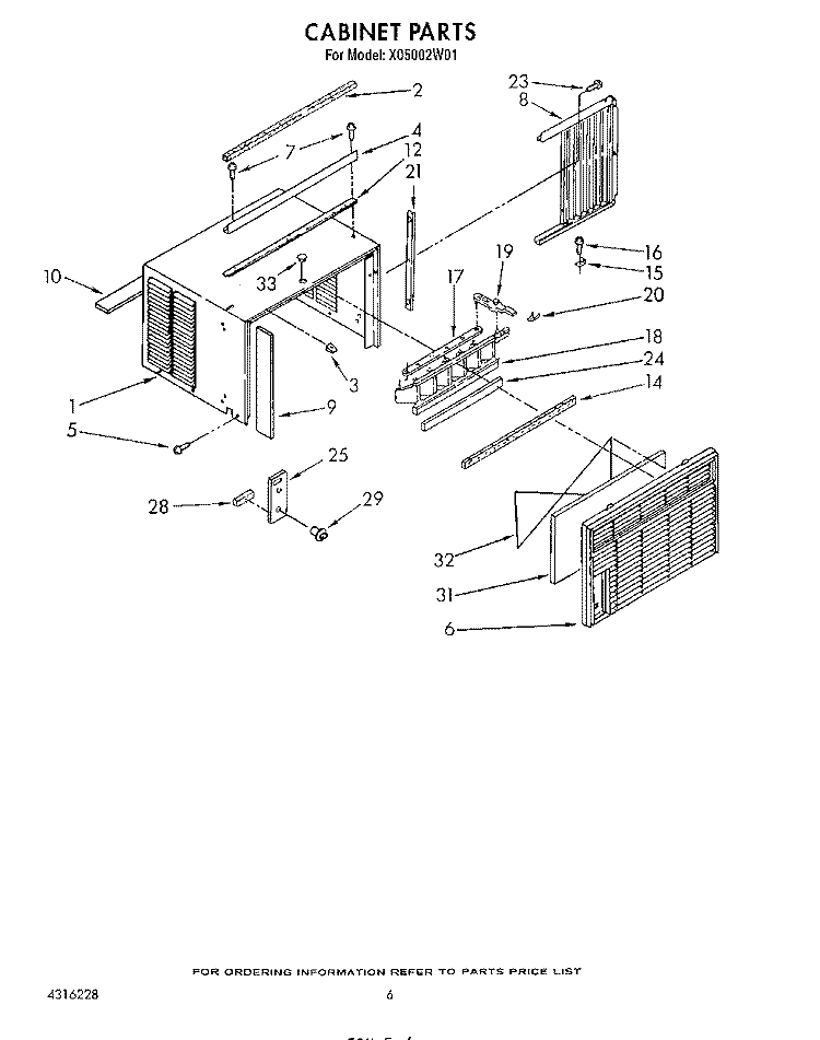 CABINET Diagram and Parts List for X05002W01  Roper Air Conditioner