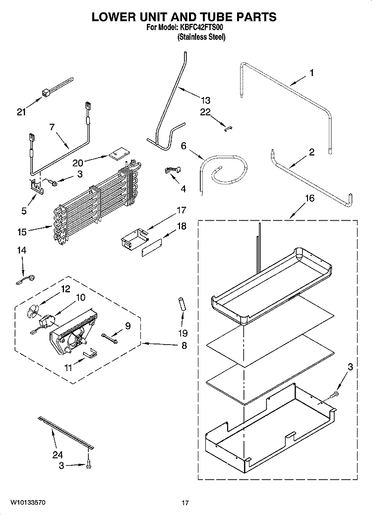 LOWER UNIT AND TUBE PARTS Diagram and Parts List for KBFC42FTS00  KitchenAid Refrigerator