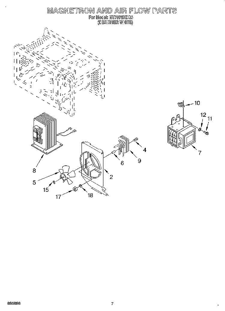 MAGNETRON AND AIRFLOW Diagram and Parts List for MT7078XDQ3  Whirlpool Microwave