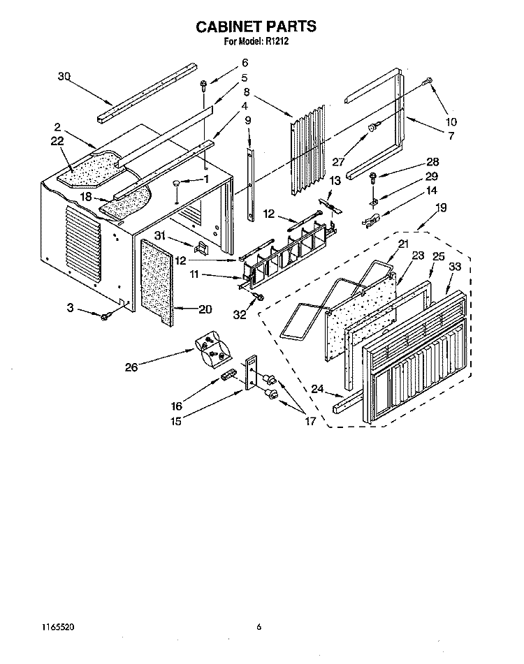 CABINET Diagram and Parts List for R1212  Whirlpool Air Conditioner
