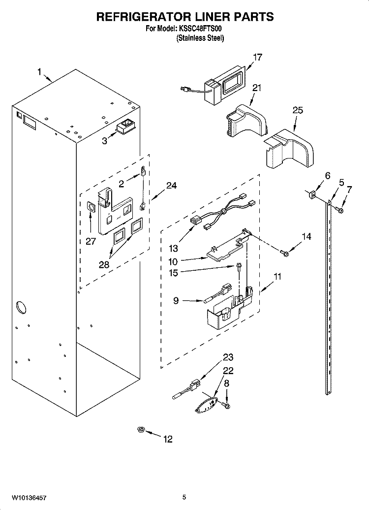 REFRIGERATOR LINER PARTS Diagram and Parts List for KSSC48FTS00  KitchenAid Refrigerator