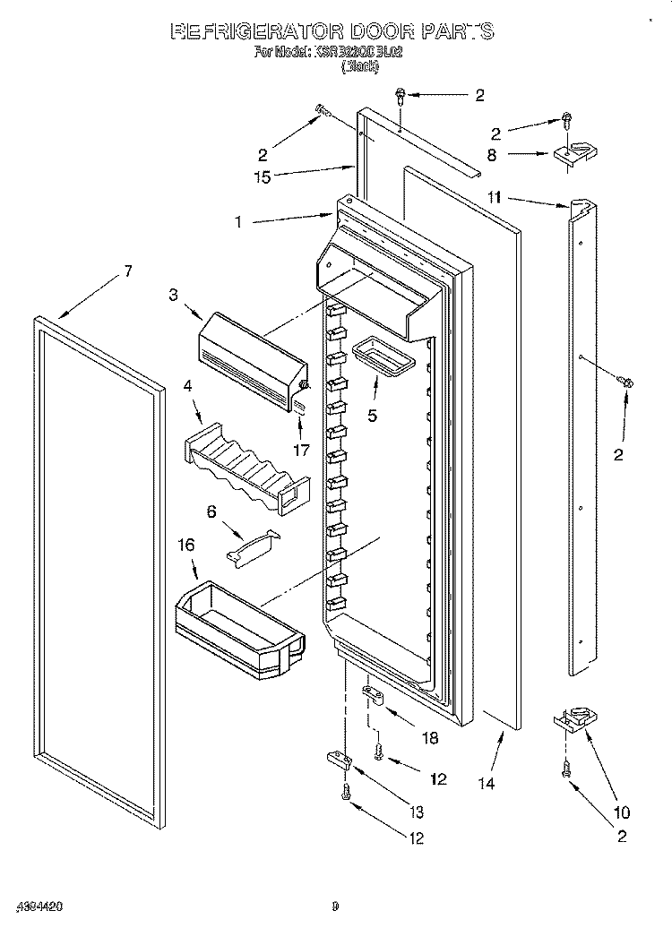 REFRIGERATOR DOOR Diagram and Parts List for KSRB22QDBL02  KitchenAid Refrigerator
