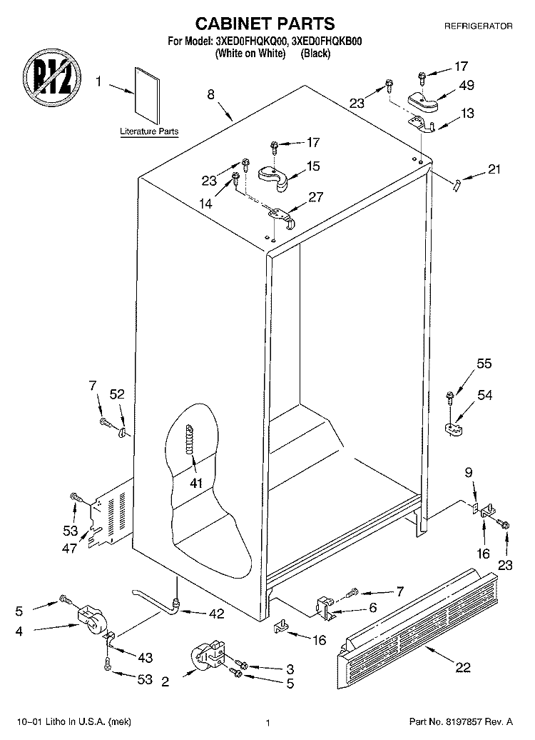 CABINET, LITERATURE Diagram and Parts List for 3XED0FHQKQ00  Whirlpool Refrigerator