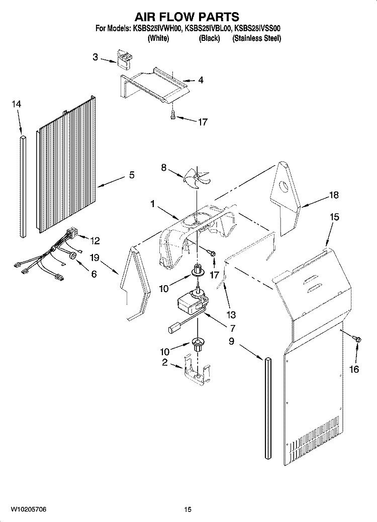 AIR FLOW PARTS Diagram and Parts List for KSBS25IVSS00  KitchenAid Refrigerator
