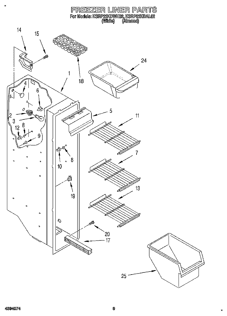 FREEZER LINER Diagram and Parts List for KSRP22KDAL02  KitchenAid Refrigerator