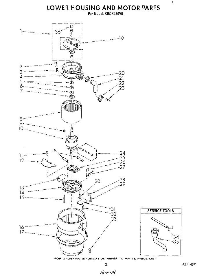 SECTION Diagram and Parts List for KBDS250V0  KitchenAid Food Waste Disposer