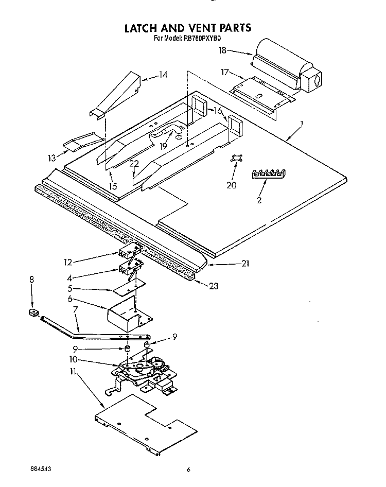 LATCH AND VENT Diagram and Parts List for RB760PXYQ0  Whirlpool Wall Oven