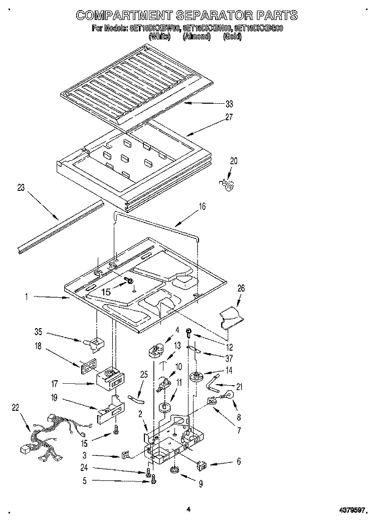 COMPARTMENT SEPARATOR Diagram and Parts List for 8ET18DKXBW00  Whirlpool Refrigerator