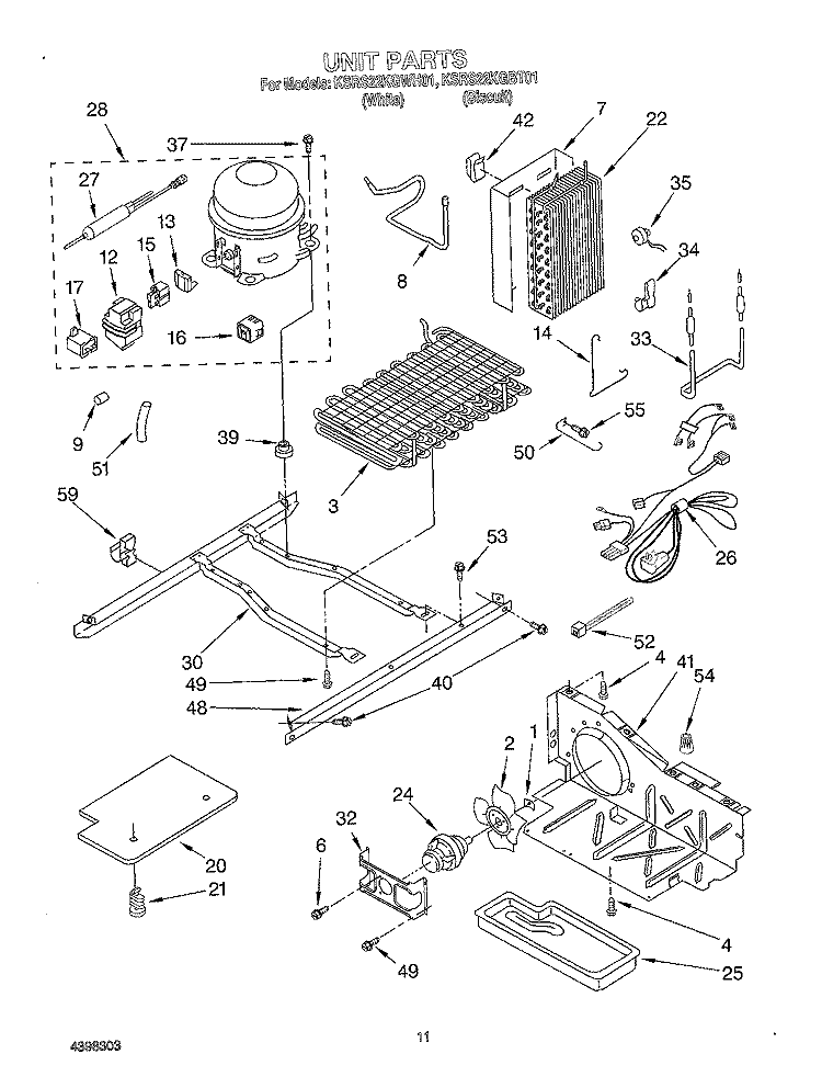 UNIT Diagram and Parts List for KSRS22KGBT01  KitchenAid Refrigerator