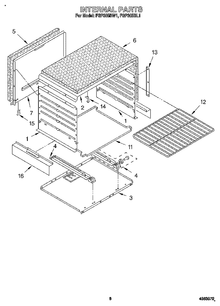 INTERNAL Diagram and Parts List for FGP305BW1  Roper Range