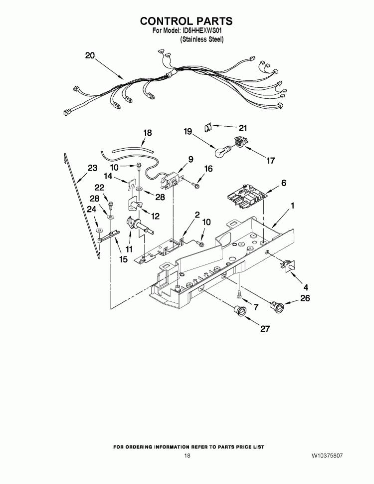 CONTROL PARTS Diagram and Parts List for ID5HHEXWS01  Whirlpool Refrigerator