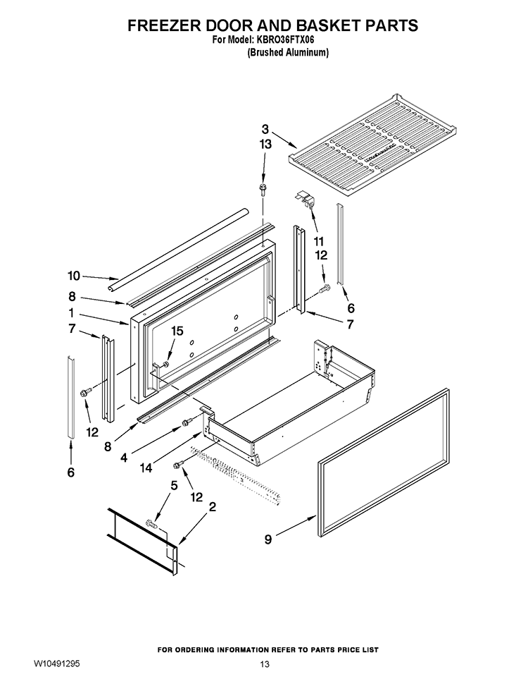 FREEZER DOOR AND BASKET PARTS Diagram and Parts List for KBRO36FTX06  KitchenAid Refrigerator