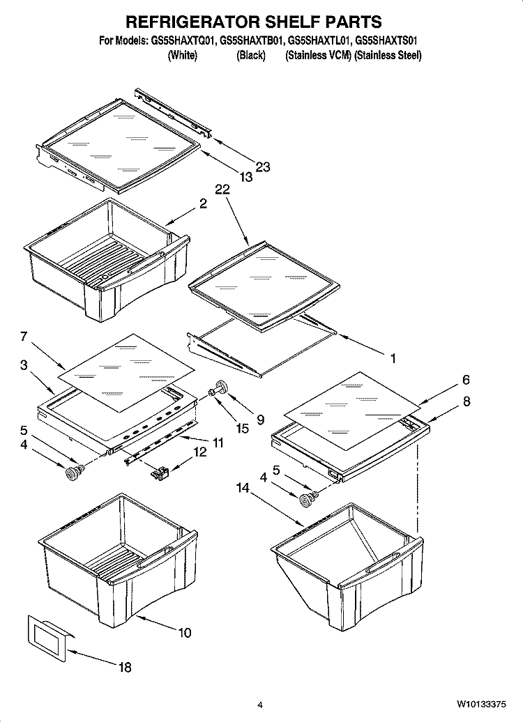 REFRIGERATOR SHELF PARTS Diagram and Parts List for GS5SHAXTL01  Whirlpool Refrigerator